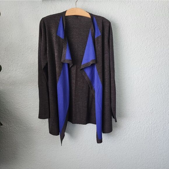 Lafayette 148 New York wool open front cascade minimalist lagenlook cardigan - Picture 1 of 13